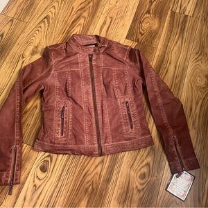 Jou Jou Brown Vegan Leather Jacket Women’s Size Small - NWT